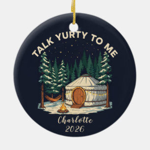 Ornamento De Cerâmica Aventura Personalizada em Yurt de Glamping Camping