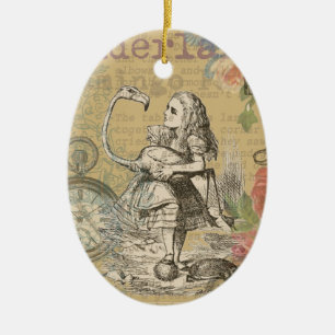 Ornamento De Cerâmica Aventuras de Alice no País das Maravilhas Flamingo