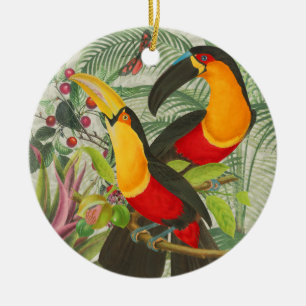 Ornamento De Cerâmica Aves Tropicais Vibrantes Turianos Arte Selva Exóti