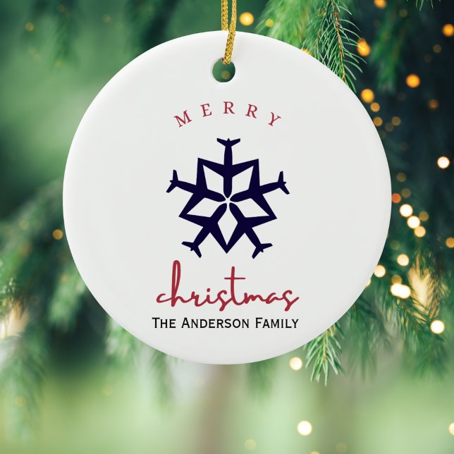 Ornamento De Cerâmica Avião de Natal Floco de Neve Foto Engraçado Aviaçã (Criador carregado)