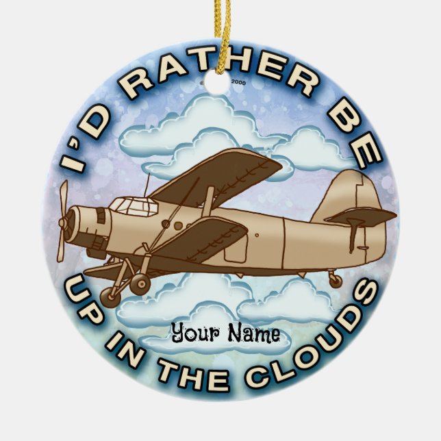 Ornamento De Cerâmica Avião Nuvens (Frente)