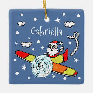 Ornamento De Cerâmica Avião Pai Natal Personalizado Papai Noel