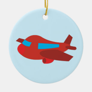 Ornamento De Cerâmica Avião Vermelho e Azul