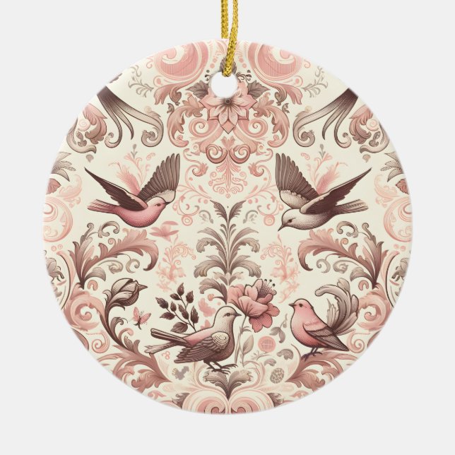 Ornamento De Cerâmica Aviário Vitoriano: Um Jardim Rosa Pastel (Frente)