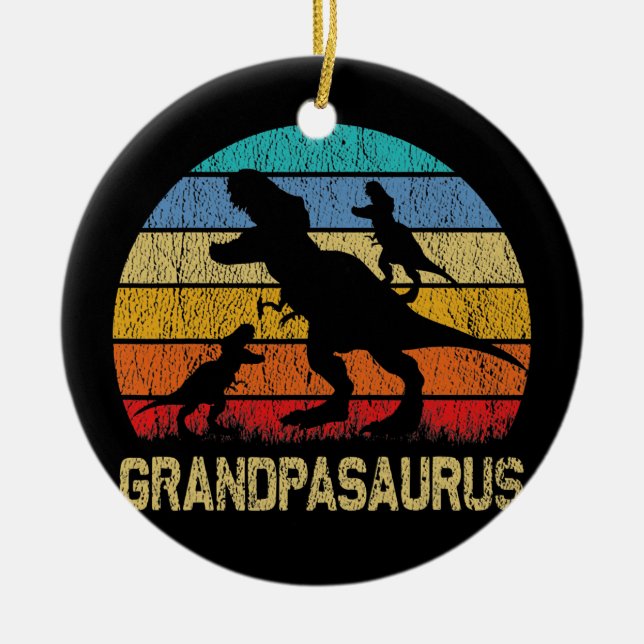 Ornamento De Cerâmica Avô Dinossauro T Rex Grandpasauro 2 filhos (Frente)