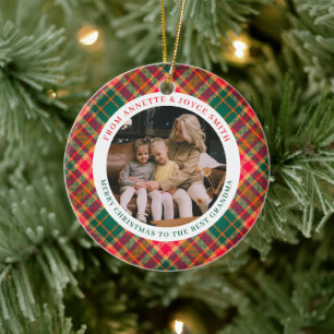 Ornamento De Cerâmica Avó Elegante Xadrez Tartan foto Natal