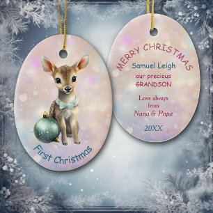 Ornamento De Cerâmica Avô Primeiro Natal Kitten