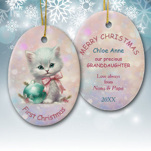 Ornamento De Cerâmica Avó Primeiro Natal Kitten