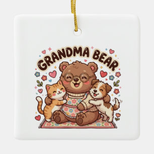 Ornamento De Cerâmica Avó Urso Abraço Fofo