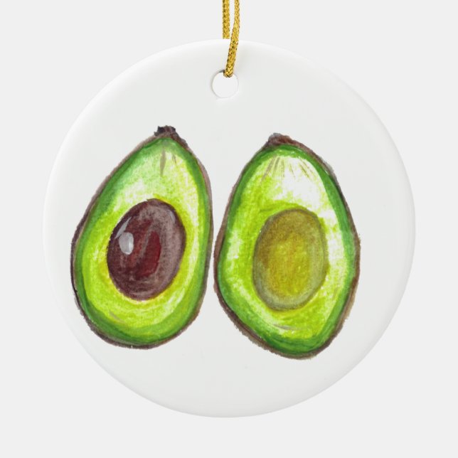 Ornamento De Cerâmica Avocado verde fruta aquarela vegan Vegeterian (Frente)