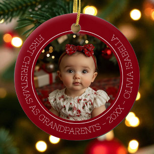 Ornamento De Cerâmica Avós Primeiro Natal Vovô Foto do Bebê