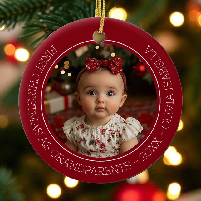 Ornamento De Cerâmica Avós Primeiro Natal Vovô Foto do Bebê (Grandparents First Christmas Grandchild Baby Photo Ceramic Ornament)
