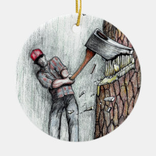 Ornamento De Cerâmica Ax Man no chainsaw