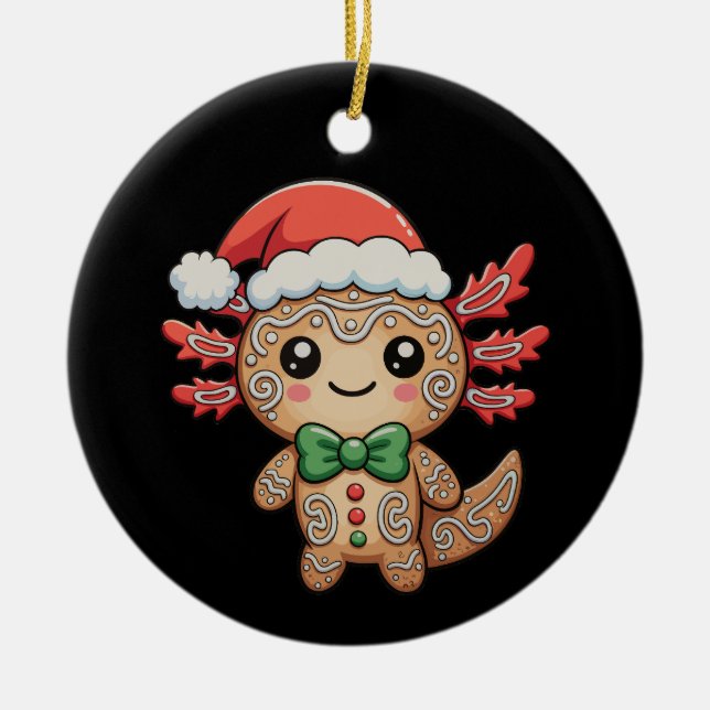 Ornamento De Cerâmica Axolotl Gingerbird Natal Combinação Família (Frente)