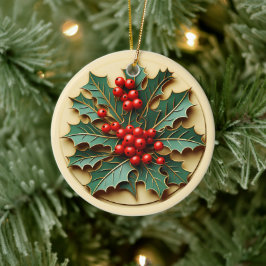 Ornamento De Cerâmica Azevinho de Natal Personalizado