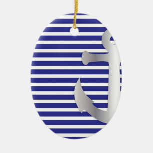 Ornamento De Cerâmica Aziza Stripes & Marine Blue Seaman