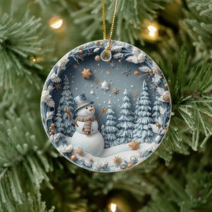 Ornamento De Cerâmica Azul 3D Natal Cute Feliz Coruja