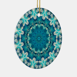 Ornamento De Cerâmica Azul Aqua Mandala Rosette Retro Hippie