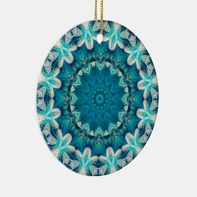 Ornamento De Cerâmica Azul Aqua Mandala Rosette Retro Hippie (Direito )