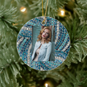 Ornamento De Cerâmica azul-azul-azul-cinza-de-prata