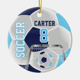 Ornamento De Cerâmica Azul, Branco e Azul Escuro Personalizar ⚽ de Futeb