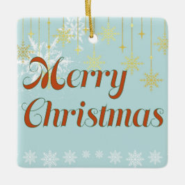 Ornamento De Cerâmica Azul claro e Feliz Natal em Dourado