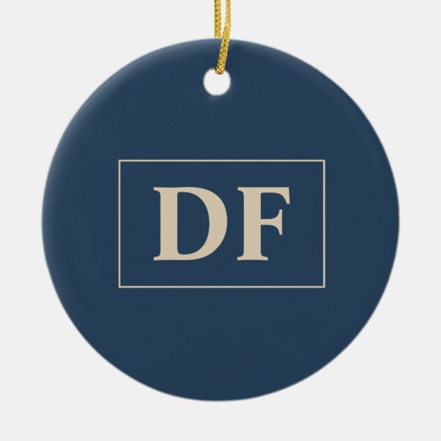 Ornamento De Cerâmica Azul Com Iniciais De Baunilha (Frente)