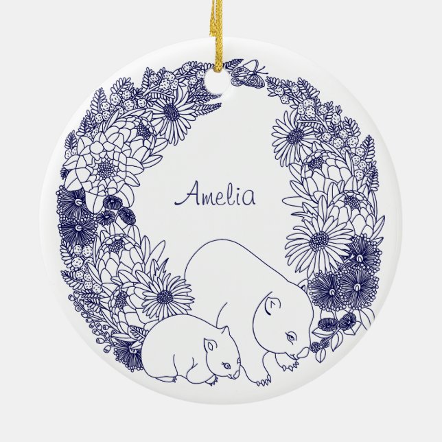 Ornamento De Cerâmica Azul de Natal de Wombat Personalizado (Traseira)