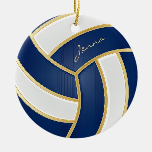 Ornamento De Cerâmica Azul e Branco personalizam o voleibol (Frente)