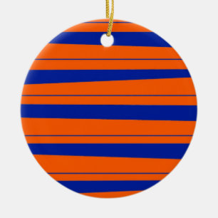 Ornamento De Cerâmica Azul e laranja listra o teste padrão corajoso dos