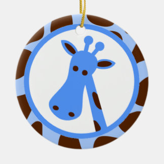 Ornamento De Cerâmica Azul e pontos do girafa de Brown e cabeça do