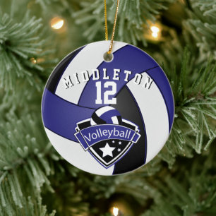 Ornamento De Cerâmica Azul Escuro, Branco e Preto Personalizar 🏐 Vole