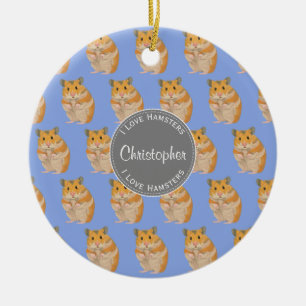 Ornamento De Cerâmica Azul eu amo o teste padrão do hamster dos hamster