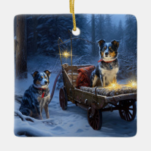 Ornamento De Cerâmica Azul Heeler Snowy Sleigh Decência de Natal