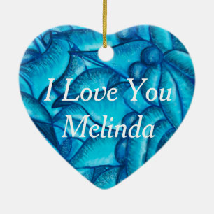 Ornamento De Cerâmica Azul Personalizado Eu Te Amo Pendente Coração