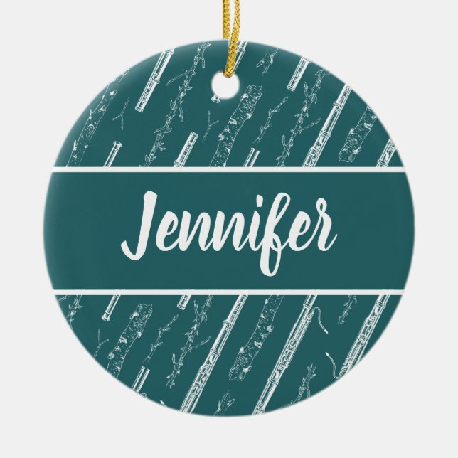 Ornamento De Cerâmica Azul Personalizado Personalizado de Oferta de Músi (Frente)