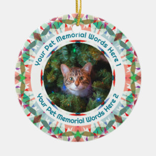Ornamento De Cerâmica Azul Personalizado Rosa Verde Foto Memorial de Est