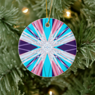 Ornamento De Cerâmica Azul Púrpura Cor-de-rosa Branco Floco de neve Fest