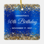 Ornamento De Cerâmica Azul Real Dourado Brilhante 50º Aniversário<br><div class="desc">Crie seu próprio ornamento quadrado de 50 anos para sua sogra. Personalize o texto do bloco e/ou o estilo da fonte de caligrafia. Altere o texto para qualquer aniversário especial ou de etapa. O fundo da arte digital apresenta uma falsa brilha de ouro e uma folha azul-real de papel fotográfico....</div>