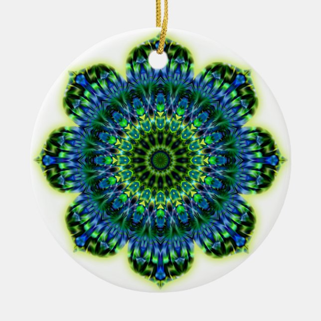Ornamento De Cerâmica Azul verde Mandala (Frente)