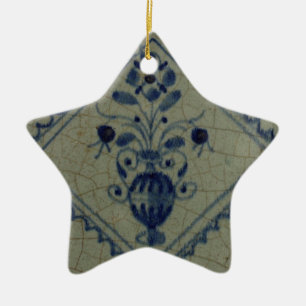 Ornamento De Cerâmica Azulejo azul de Delft - vaso com flores e buquê