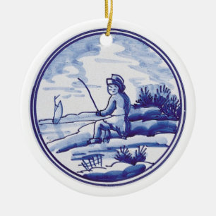 Ornamento De Cerâmica Azulejo azul tradicional holandês