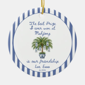 Ornamento De Cerâmica Azulejo Chinoiserie Mahjong Melhor Amigo Natal