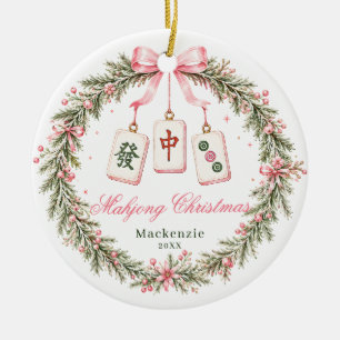 Ornamento De Cerâmica Azulejo de Mahjong Coroa de Natal