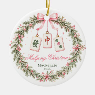 Ornamento De Cerâmica Azulejo de Mahjong Coroa de Natal