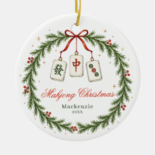 Ornamento De Cerâmica Azulejo de Mahjong Coroa de Natal Clássica