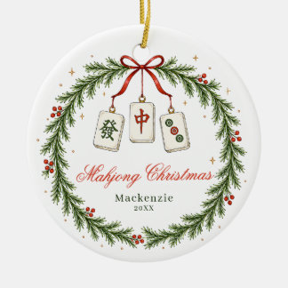 Ornamento De Cerâmica Azulejo de Mahjong Coroa de Natal Clássica