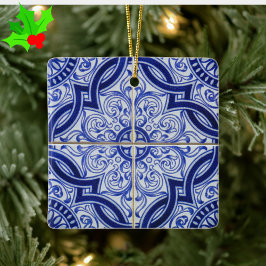 Ornamento De Cerâmica Azulejo de padrão de azulejo mediterrâneo azul e b