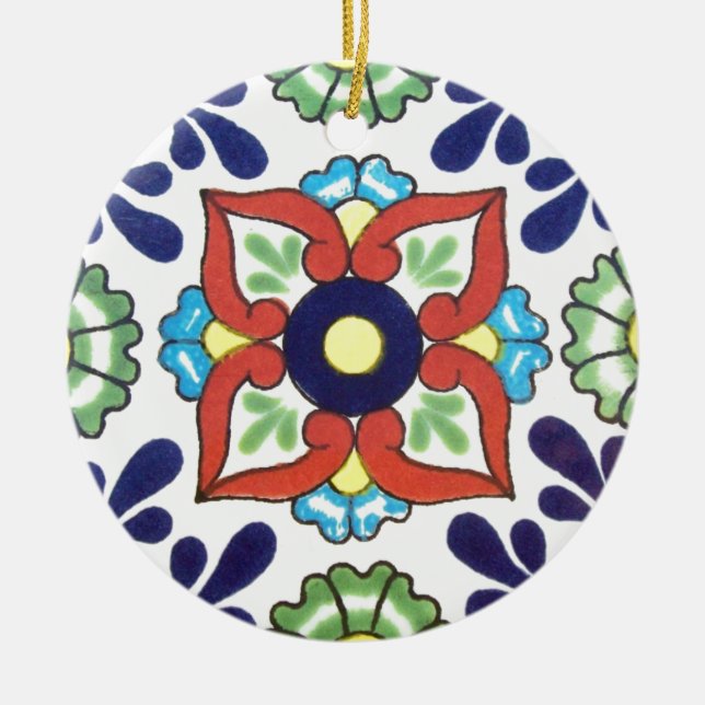 Ornamento De Cerâmica Azulejo de Talavera do mexicano (vermelho, verde, (Frente)
