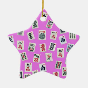 Ornamento De Cerâmica Azulejo Mahjong a rosa